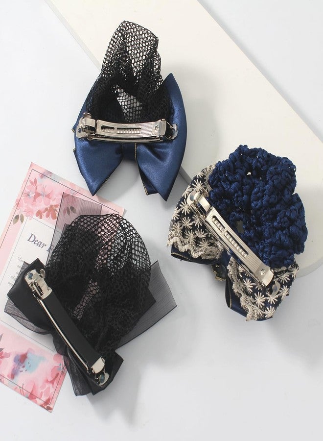 Merdia 3 Pcs Bowknot Hair Snood Nets for Women | Mesh Crochet Snoods for Women Hair | Vintage Net Cap with Renaissance Style Clip | Cover Bun Bow Headdress Accessories for Women's | Elegant Head Coverings - Image 4